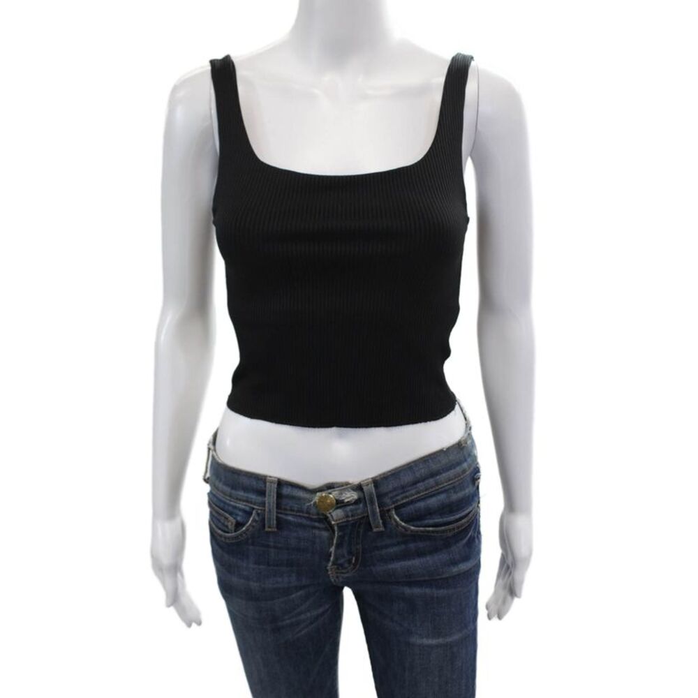 Carbon38 Womens Ribbed Sleeveless Crop Top Round Neck Tank Black Sz M